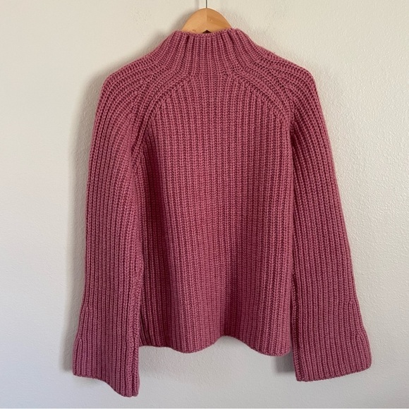 Zara Oversize Wool Blend Mock Neck Chunky Knit Sweater Pink Mauve Size Large - Picture 6 of 9